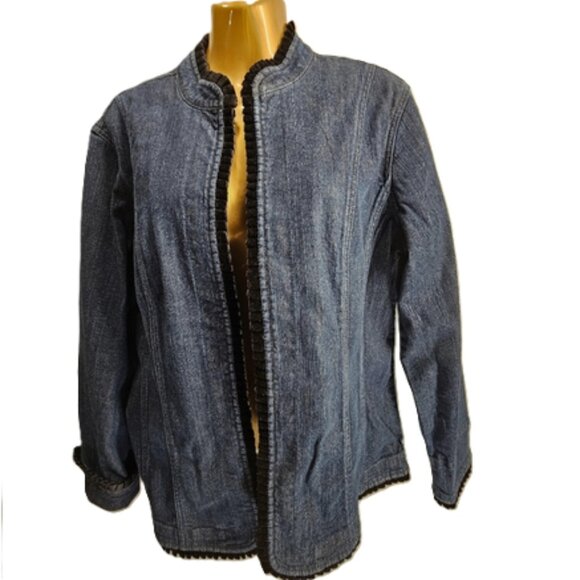 Additions by chicos denim jacket w/black velvet trim size 2 - Picture 1 of 5